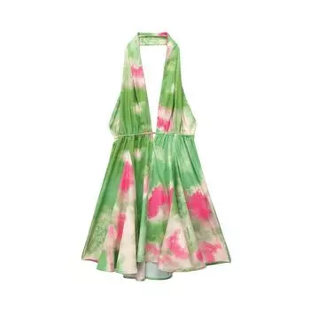 Western Style New Fashion Trendy Women clothes Print Cotton Neck Collar Short Dress 4786249 330 Green L