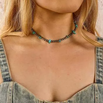 Western Wind матовое оловянное имитация бирюзы ожерелье Ccb Navajo для мужчин и женщин кулон цепочка на шею ювелирные изделия