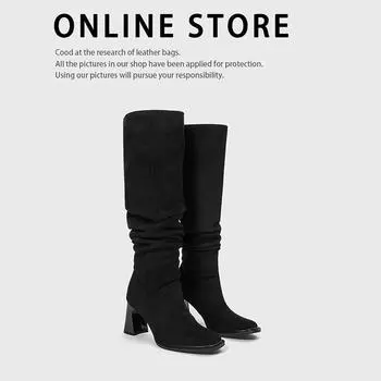 Western wind pile cowboy boots women s new round head high heel fashion boots over the knee suede retro boots 35