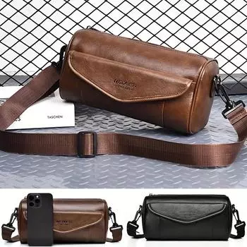 WEXLER Мужская сумка-мессенджер из искусственной кожи с круглым стволом через плечо, повседневная сумка-мессенджер на молнии с регулируемым ремешком коричневый