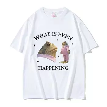 What Is Even Happening Funny Frog Meme T-Shirts Women Unisex Fashion Casual Short Sleeve T Shirt Cozy Cotton Oversized T-shirt Tops 4XL бежевый