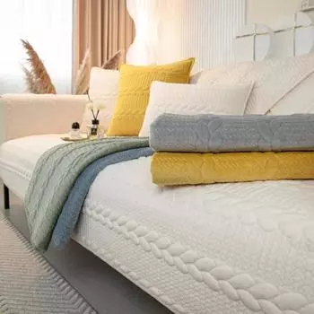 Wheat Grain Milk Velvet Sofa Cushion Autumn Winter Warm Cushion Solid Color Thickened Sofa Cover with Anti Slip Cover 70x70cm