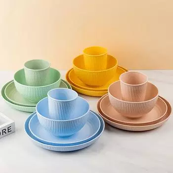 Wheat Straw Cutlery Set Dishes Bowls Disk Cup Kitchen Tableware Set Unbreakable Knife Fork Spoon Chopsticks Dinnerware Set зелёный