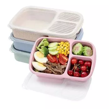 Wheat Straw Lunch Box Portable Bento Box With Compartment Picnic Bento Box Fruit Container Microwave Oven Dinnerware for Student розовый