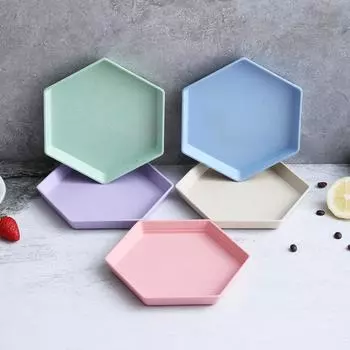 Wheat Straw Snack Plate Lightweight Fruit Plate Reusable Hexagonal Spit Bone Plate Party бежевый