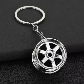 Wheel Hub Tire Rim Key Holder INS Car Wheel Keychain Unique Cute Pendant Silver-A