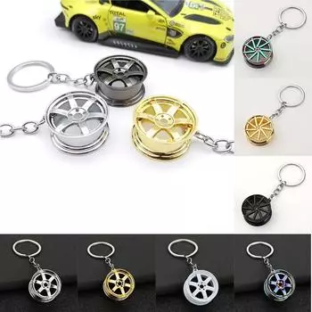 Wheel Hub Tire Rim Key Holder Zinc Zinc Alloy Car Wheel Keychain Unique Men Silver-A