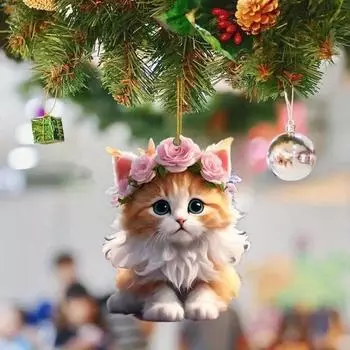 Whimsical Acrylic 2d Car Interior Decoration Cute Rearview Mirror Christmas Tree Charm 1