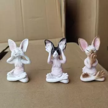 Whimsical Buddha Sphynx Cat Figurine Cover Eyes Meditation Yoga Art Craft Outdoor Garden Statues Home Personalized Decoration B