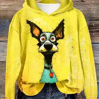Причудливый принт с капюшоном и принтом собаки, повседневный свитер с длинным рукавом, весна-осень - женская симпатичная толстовка с капюшоном S