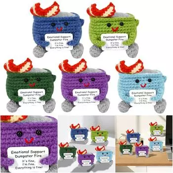 Whimsical Emotional Support Dumpster Fire Crochet Doll for Positive Vibes and Unique Home Office Decor Gifts