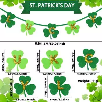 Whimsical Irish Shamrock Banner With Gold Coin Hat For Vibrant Celebration Decor Luck Clover