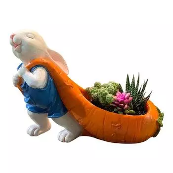Whimsical Rabbit Carrying Carrot Resin Statue Versatile Indoor/Outdoor Decorative Planter, Perfect for Home,Garden, Ideal Gift for Holidays 1pc