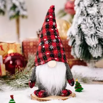 Whimsical Snowflake Gnome Doll In Red Black Checkered Hat Ideal For Cozy Christmas Celebrations