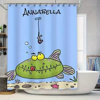 Whimsical Underwater World Green Sea Monster Bath Shower Curtain with Cartoon Hooks Perfect for Kids Bathroom Decor 90x180cm