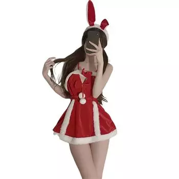 [WhimsiNova] santa cosplay sexy bunny girl Christmas costume cute rabbit ears one piece disguise ladies temptation Radical underwear baby doll Santa
