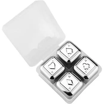 Whiskey Ice 4 Playing Cards Metal Ice Cubes Can Be Reused серебряный