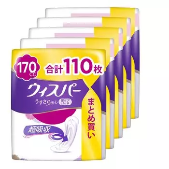 WHISPER Легкие и безопасные при недержании 110 прокладок Прокладки x 5 Впитывающие при недержании Даже при прокладках, 170 куб. см, 32 см, (22 упаковки) (Женские прокладки) [Для долговечности]