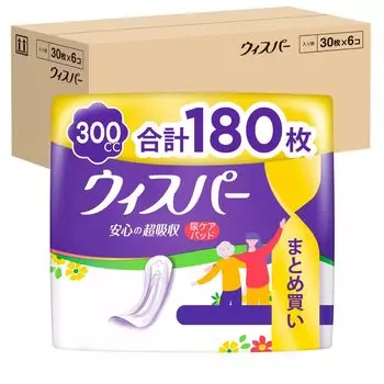 Whisper safe super absorbent 300cc 180 sheets sheets x 6 leakage urine removal pad for for family [Bulk purchase/case sale] (30 packs) (urinary pad,