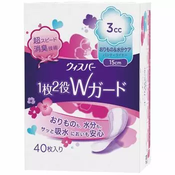 Whisper W Guard 3cc 15cm 40 pieces water absorption urine leakage discharge moisture 2-in-1 (Panty liner, care, pad) [Vaginal & care]