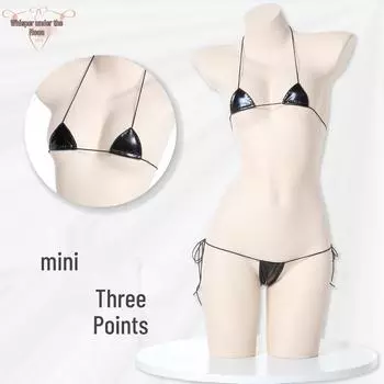 Whispers Under Moonlight: Charming Three-Piece Erotic Lingerie Set - European & American Style Leather Bikini One Size