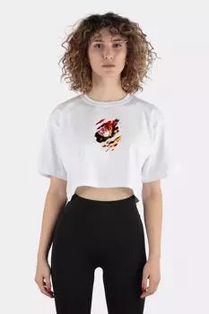 White 100% Cotton Crew Neck Crop T-shirt Demon Slayer