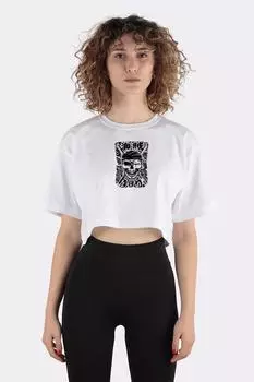 White 100% Cotton Crew Neck Crop T-shirt One Eye Pirate Hunter
