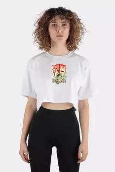 White 100% Cotton Crew Neck Crop T-shirt Plus Ultra Hero