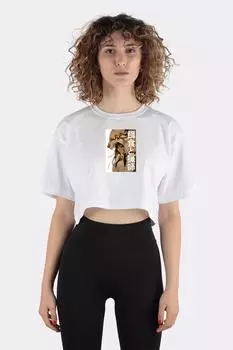 White 100% Cotton Crew Neck Crop T-shirt The Prey And The Hunter