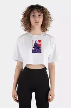 White 100% Cotton Crew Neck Crop T-shirt Eva 01 Evangelion