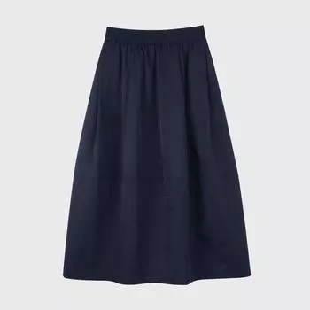 White A- line Skirt Summer High Waist Flab Hiding Umbrella Skirt Small Pear-Shaped Figure Slim Looking Mid Length Long Length Cotton Dress Women Navy blue M