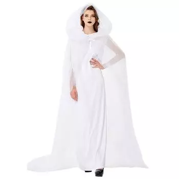 White Adult Alluring Mesh Cape Dress Perfect For Halloween Witch Cosplay Parties