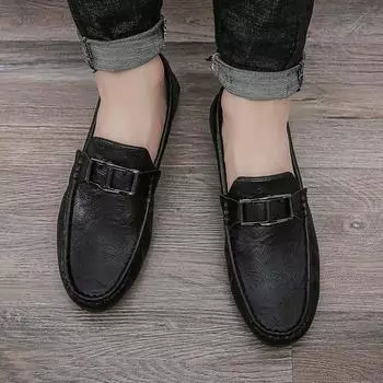 White beanie shoes men s autumn breathable lazy shoes 2025 new driving men s shoes loafers men s casual leather shoes 39 чёрный