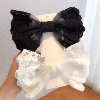 White Bow Girls Fashion Multi Style Lace Hair Clips Bow Knot Hair Barrettes Ponytail Hair Barrettes black-type 1