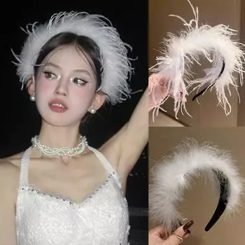 White Bridal Headwear Luxury Feather Hairband Fashion Wedding Headdress for Women Style 2