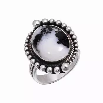 White Buffalo Turquoise - Nevada 925 Sterling Silver Ring V4994, Black & White Ring, Oval Ring, Valentin s Day Gift, Gift For Her, Birthday Gift, Hand