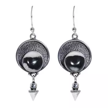 White Buffalo Turquoise - Nevada 925 Sterling Silver Earring V6810, Black & White Earring, Round Earring, Valentin s Day Gift, Gift For Her, Birthday