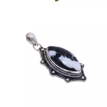 White Buffalo Turquoise - Nevada 925 Sterling Silver Pendant V9046, Black & White Pendant, Marquish Pendant, Valentin s Day Gift, Gift For Her, Birthd