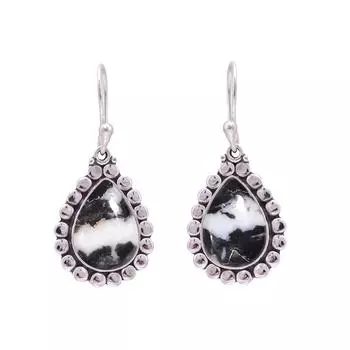 White Buffalo Turquoise - Nevada 925 Sterling Silver Earring V9592, Black & White Earring, Pear Earring, Valentin s Day Gift, Gift For Her, Birthday G