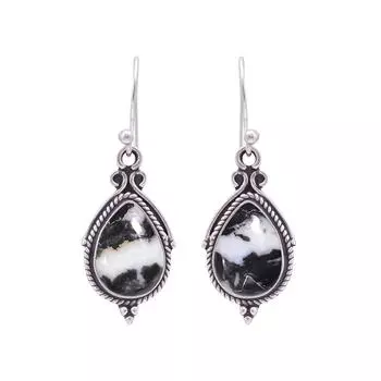 White Buffalo Turquoise - Nevada 925 Sterling Silver Earring V9793, Black & White Earring, Pear Earring, Valentin s Day Gift, Gift For Her, Birthday G