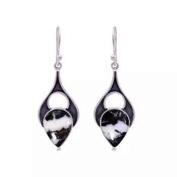 White Buffalo Turquoise - Nevada 925 Sterling Silver Earring V9713, Black & White Earring, Pear Earring, Valentin s Day Gift, Gift For Her, Birthday G