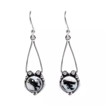 White Buffalo Turquoise - Nevada 925 Sterling Silver Earring V3721, Black & White Earring, Round Earring, Valentin s Day Gift, Gift For Her, Birthday