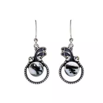 White Buffalo Turquoise - Nevada 925 Sterling Silver Earring V3542, Black & White Earring, Round Earring, Valentin s Day Gift, Gift For Her, Birthday