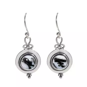 White Buffalo Turquoise - Nevada 925 Sterling Silver Earring V3726, Black & White Earring, Round Earring, Valentin s Day Gift, Gift For Her, Birthday