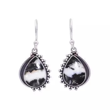 White Buffalo Turquoise - Nevada 925 Sterling Silver Earring V9873, Black & White Earring, Pear Earring, Valentin s Day Gift, Gift For Her, Birthday G