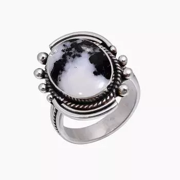 White Buffalo Turquoise - Nevada 925 Sterling Silver Ring V5068, Black & White Ring, Oval Ring, Valentin s Day Gift, Gift For Her, Birthday Gift, Hand