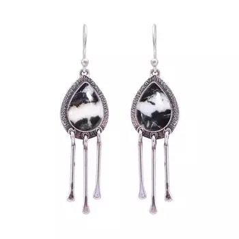 White Buffalo Turquoise - Nevada 925 Sterling Silver Earring V9913, Black & White Earring, Pear Earring, Valentin s Day Gift, Gift For Her, Birthday G