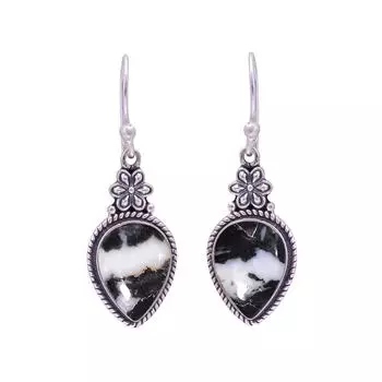 White Buffalo Turquoise - Nevada 925 Sterling Silver Earring V9632, Black & White Earring, Pear Earring, Valentin s Day Gift, Gift For Her, Birthday G