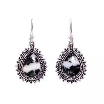 White Buffalo Turquoise - Nevada 925 Sterling Silver Earring V9753, Black & White Earring, Pear Earring, Valentin s Day Gift, Gift For Her, Birthday G