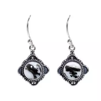 White Buffalo Turquoise - Nevada 925 Sterling Silver Earring V3375, Black & White Earring, Round Earring, Valentin s Day Gift, Gift For Her, Birthday